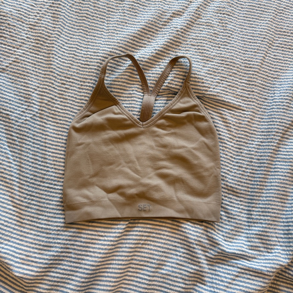 SET active Neutral Taupe Ribbed Sports Bra